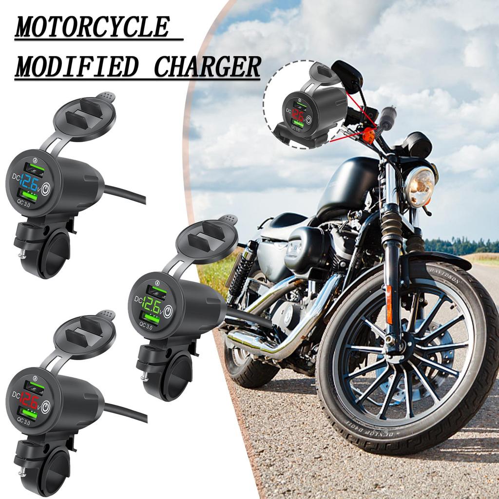 Motorrad-Ladegerät Dual QC 3.0 USB-Ladevoltmeter Modifiziertes Spiegeltelefon-Ladegerät Wasserdichte Schnelladapterbuchse