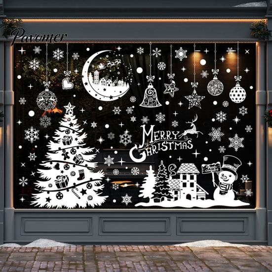 Waterproof Window Stickers 9Pcs Christmas Winter Cling, Snowman Snowflake Tree Static Glass Xmas Party Supplies Sticker, Removable Double-sided Decor