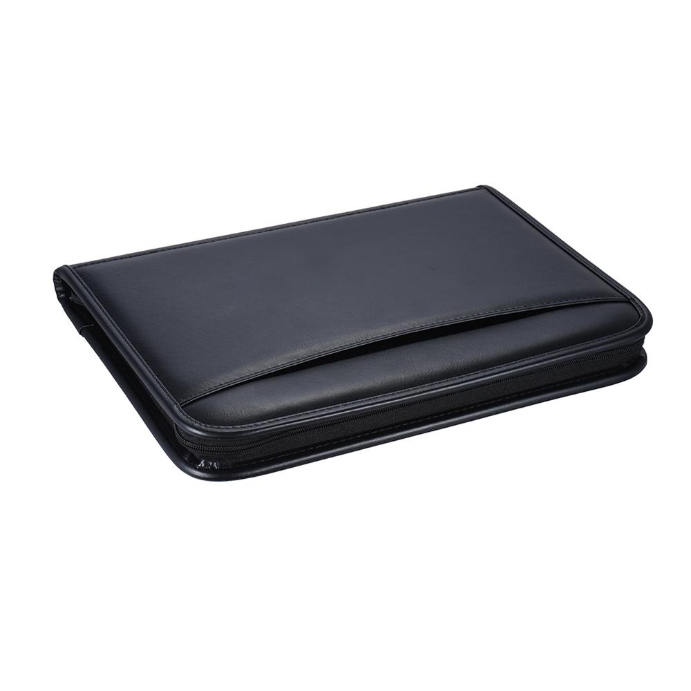 A4 PU Leather Multifunctional Professional Business Zippered Portfolio Padfolio Folder Document Case Organizer with Calculator