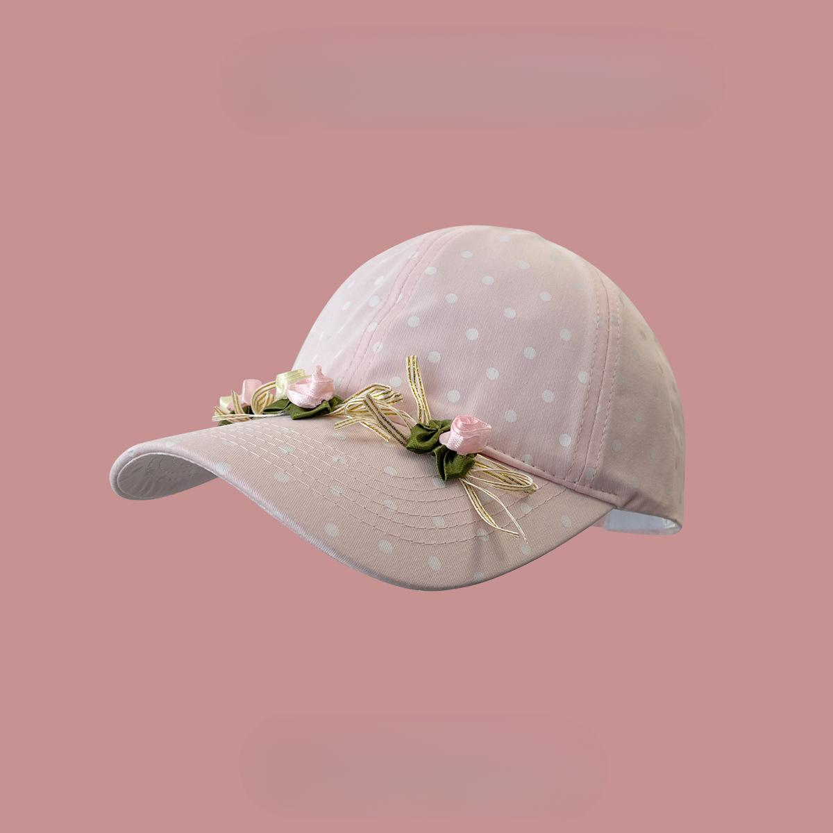 

Корейская версия бейсболки с бантом в горошек и цветком для женской весны и лета, тонкая, дышащая и универсальная, подчеркивающая лицо, кепка-утенок Adjustable