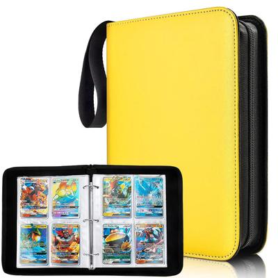 Card File Card Binder Sticker File 4 Pockets Holds 400 Cards Portable Zipper Card Sheet Collect Other Game Cards (4 Pockets, Yellow)