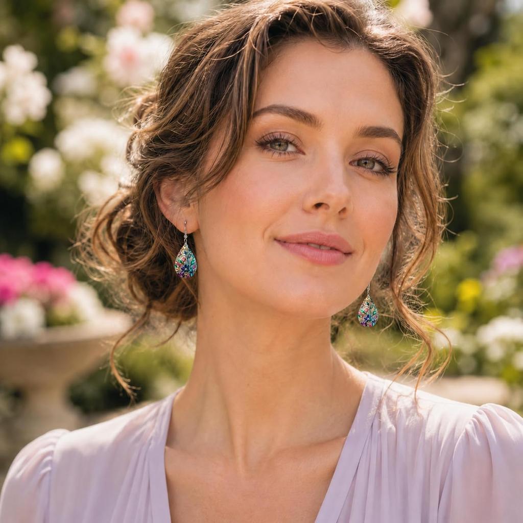 Flower Teardrop Earrings for Women Colorful Floral Teardrop Drop Dangle Earrings Unique Elegant Lightweight Double Sided Earring Summer Statement