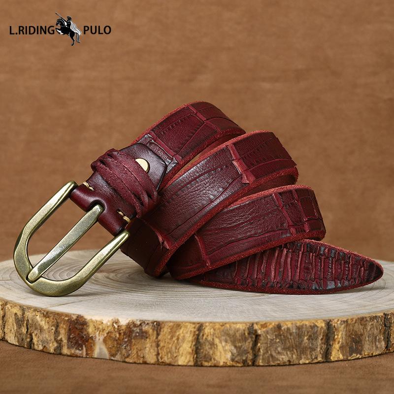 

Персонализированный Модный Утолщенный Ремень из Коровьей Кожи Верхнего Слоя Мужской Ремень из Натуральной Кожи с Пряжкой-Штырьком Ретро Стиль Джинсовый Ремень с Эффектом Потертости 100cm