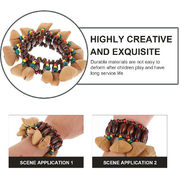 Milisten Tambora Dominicana 2 Pack African Nut Shell Bracelet Musical Instrument Handbell African Nut Bell Bracelet Bracelet, Musical Instrument Drum