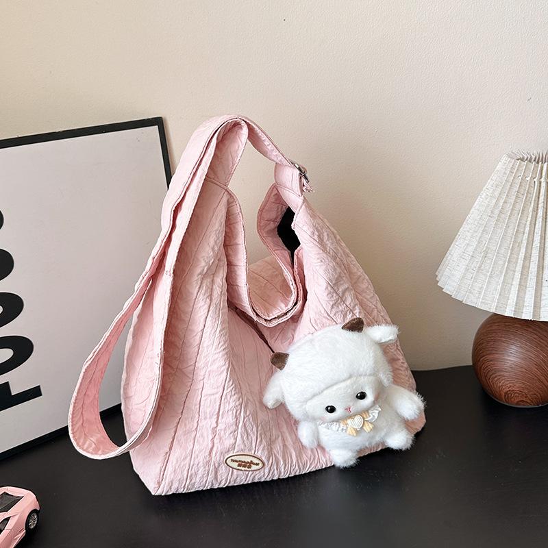 

Повседневная холщовая сумка-тоут большой вместимости с мультяшным принтом, женская, новая 2025, универсальная сумка через плечо для通勤, студенческая сумка-тоут розовый