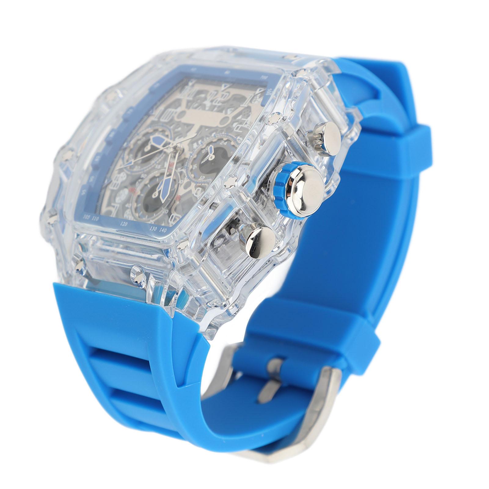 

Transparent Case Business Watch Water Proof 50M Luminous Casual Cool Large Dial Silicone Strap Fashion Hollowed Watch
