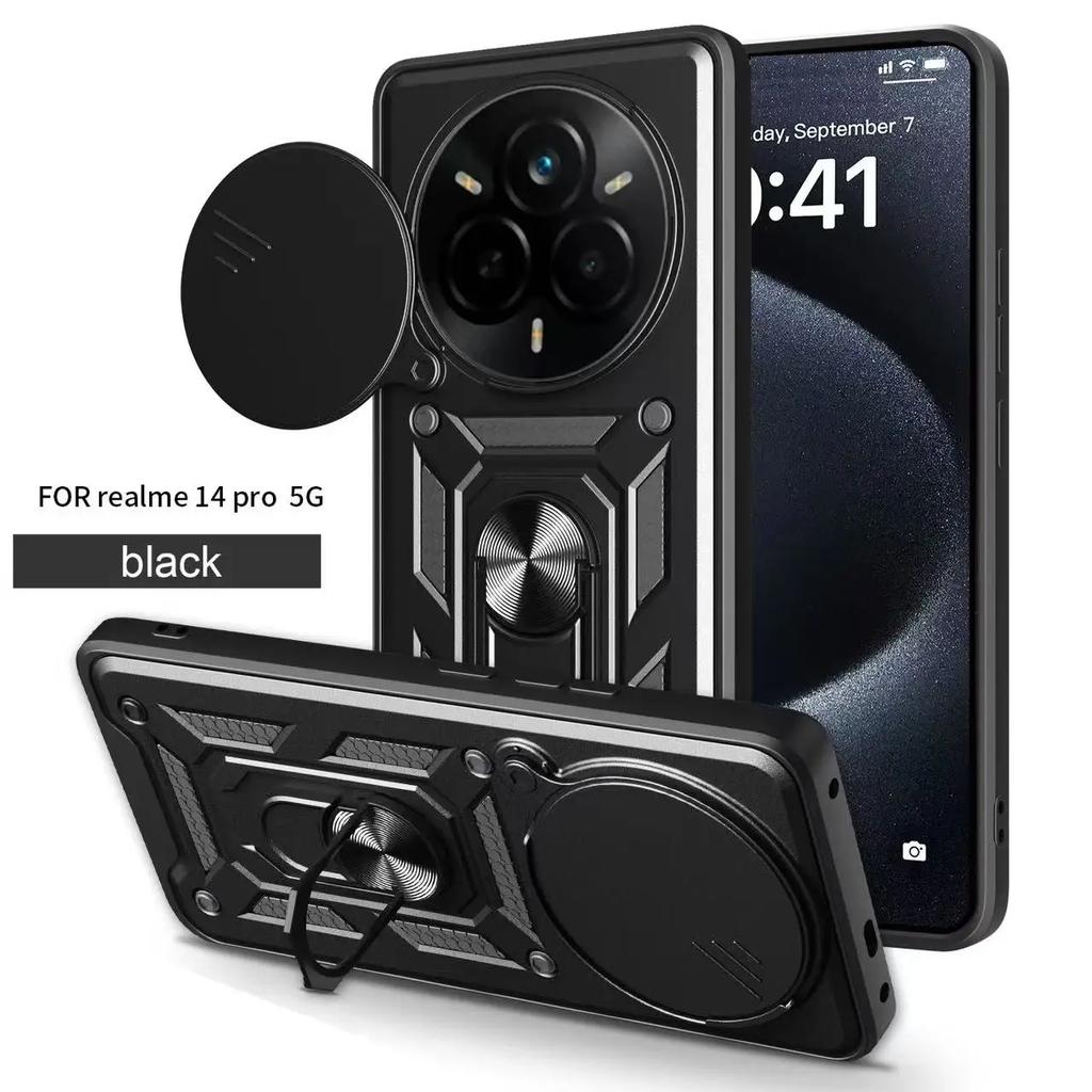 Case for Redmi Note 14 Pro Plus 4G 5G 14C 14R Ring holder Stand Car Magnetic  Armor Shockproof Sliding lens protective cover
