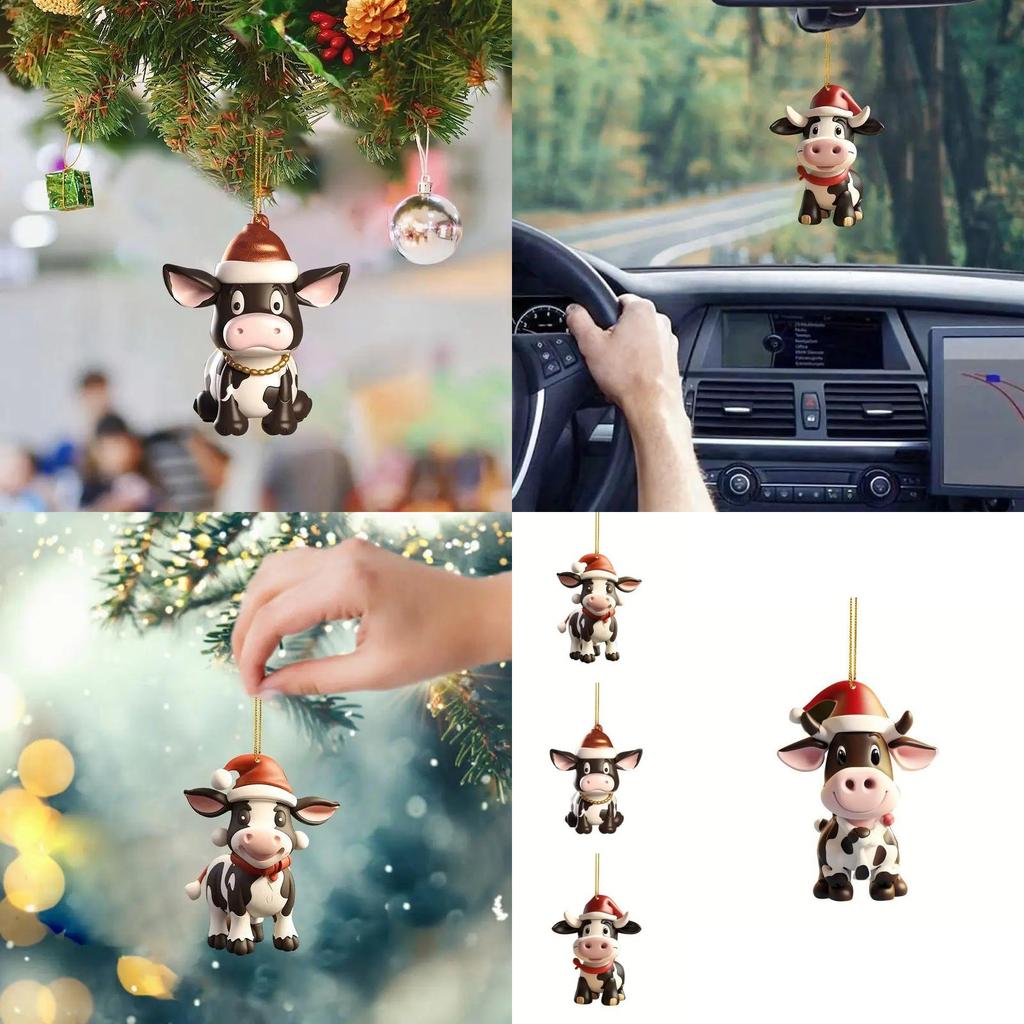 Colorful Cartoon Cow Acrylic Pendant For Festive Car Interior Decoration