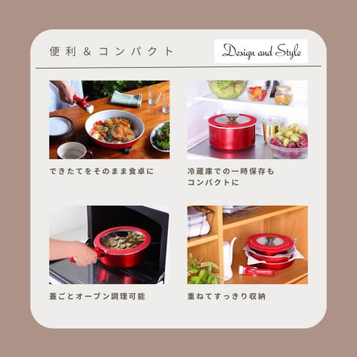 D&S Detachable Handle Frying Pan Set, Red, Ceramic, Induction, Gas, and Oven Compatible, 18cm, 24cm, 26cm, with Glass Lid, DSCW6P
