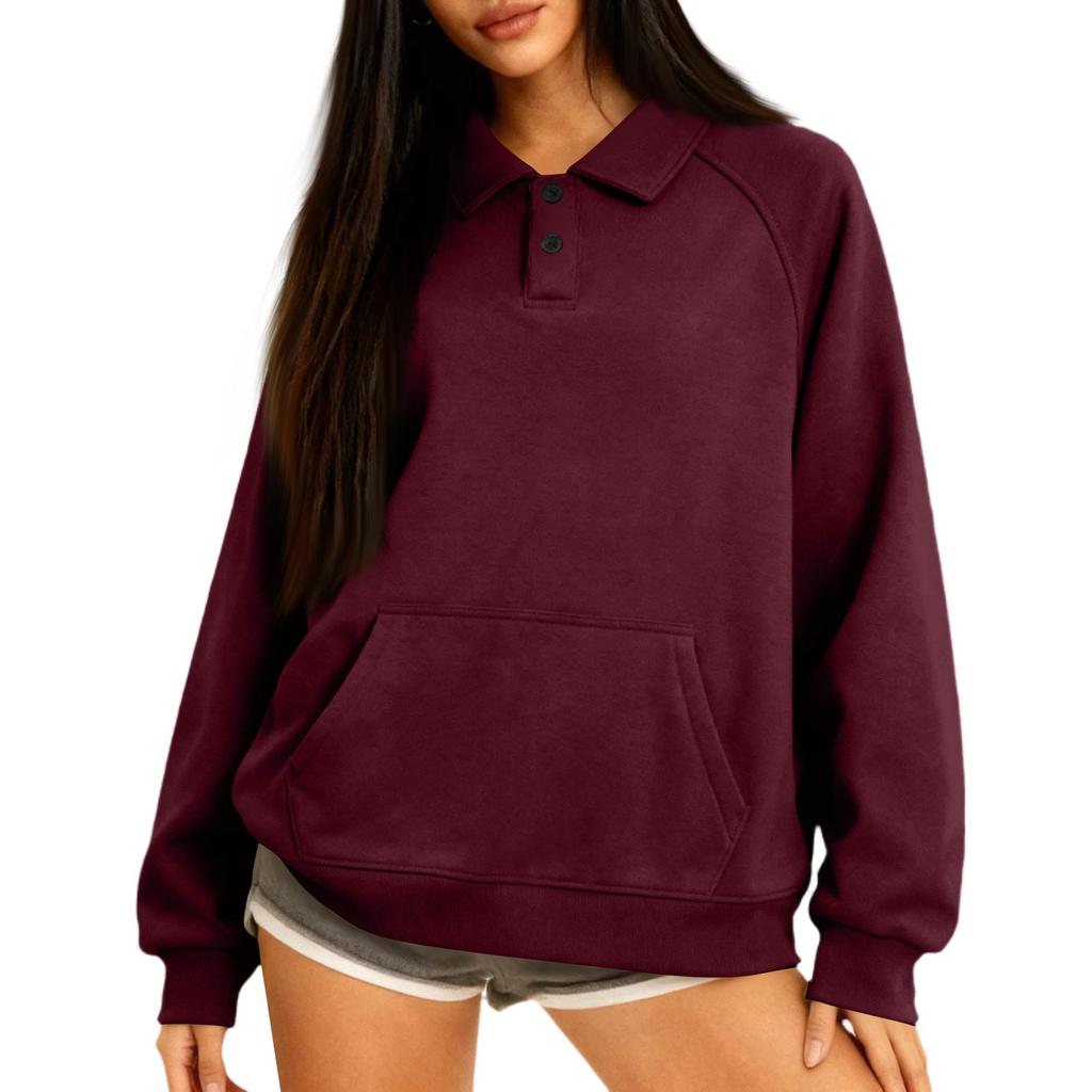 Women's Button-Up Collar Tops Cotton Women's Casual Fashion Long Sleeve With Pocketed Pullover Top Blouse