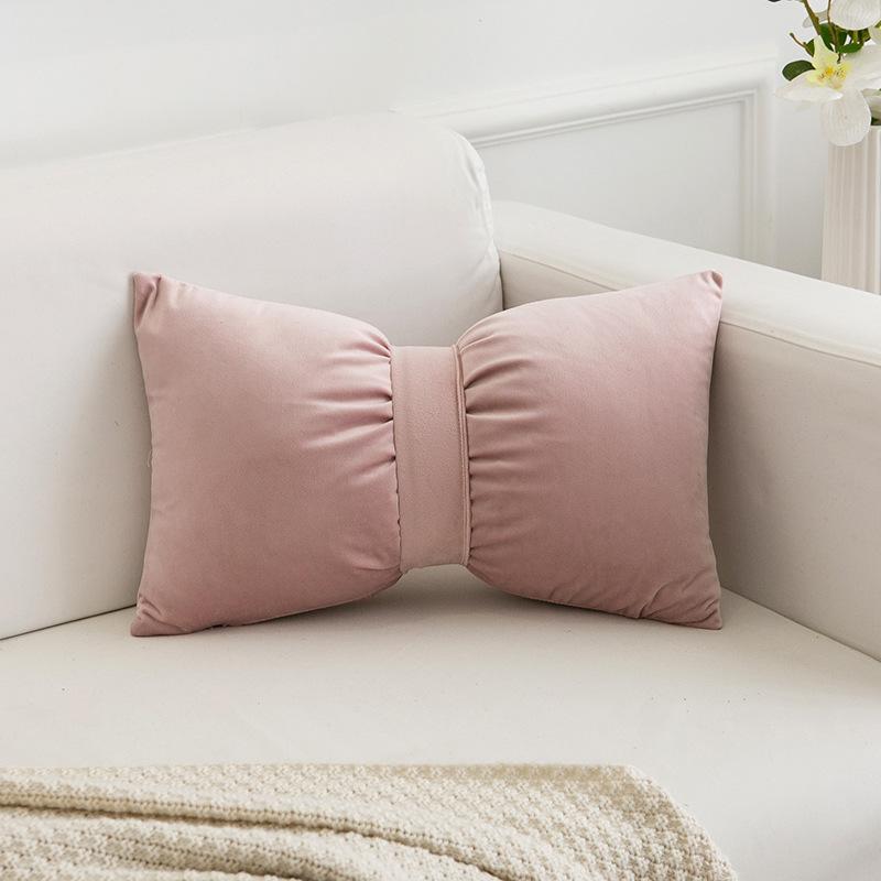

Elegant Velvet Bow Pillowcase Princess Solid Color Ins Style Cushion Covers Bed Cushion Car Sofa Knot 30x50cm Pillow Cover 30x50cm рожевий
