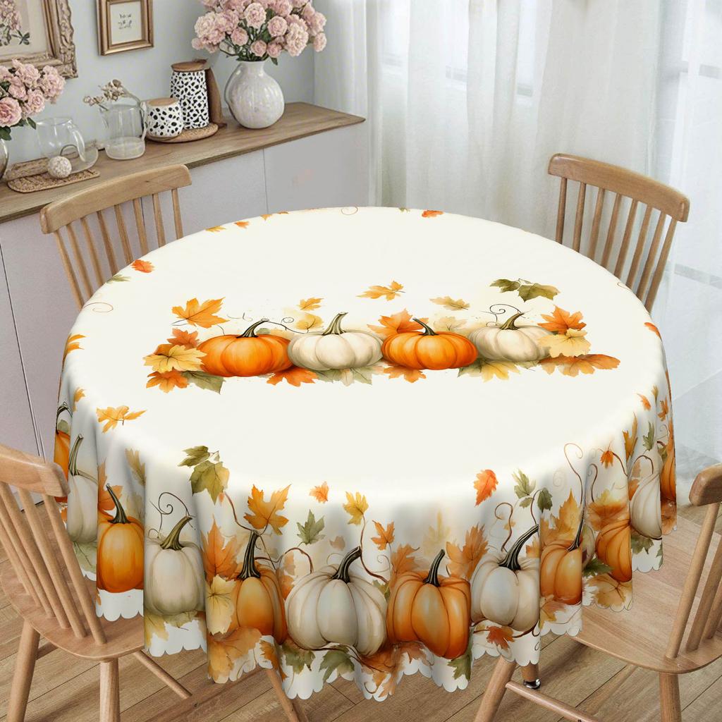 1 Autumn Harvest Pumpkin Tablecloth Orange, White, Beige, Yellow Pumpkin Flower Pattern Tablecloth