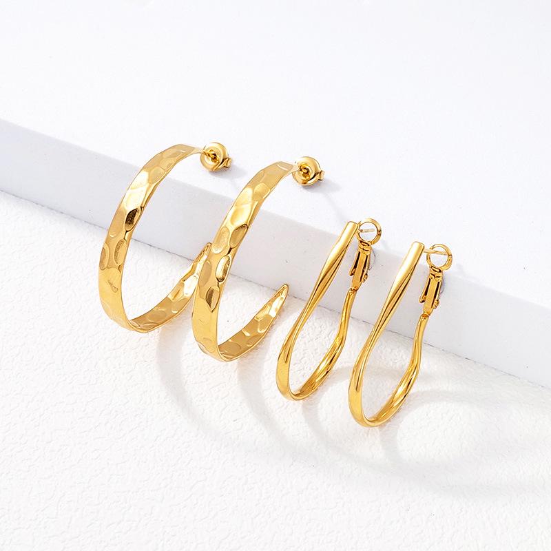 European High-End Geometric 18K Gold-Plated Titanium Hoop Earrings - Simple Versatile Design