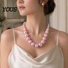 Wedding Necklace Earrings Bracelet 3Pcs/Set Imitation Pearls Jewelry Set, Adjustable Length Choker with Ear Studs White Dress Set And Bracelet,