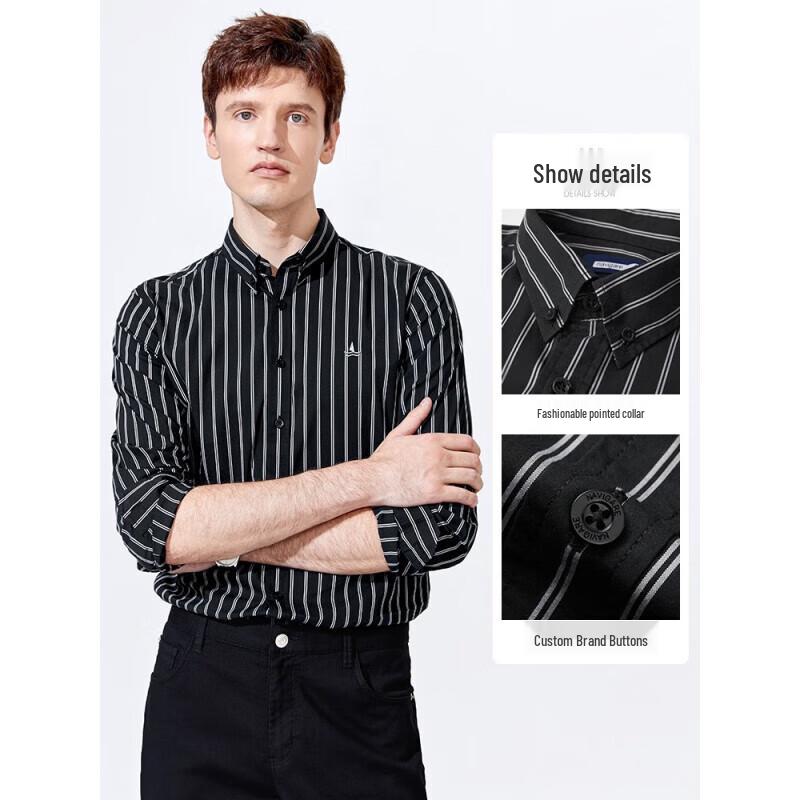 Navigare Men s Long Sleeve Striped Cotton Blend Shirt L