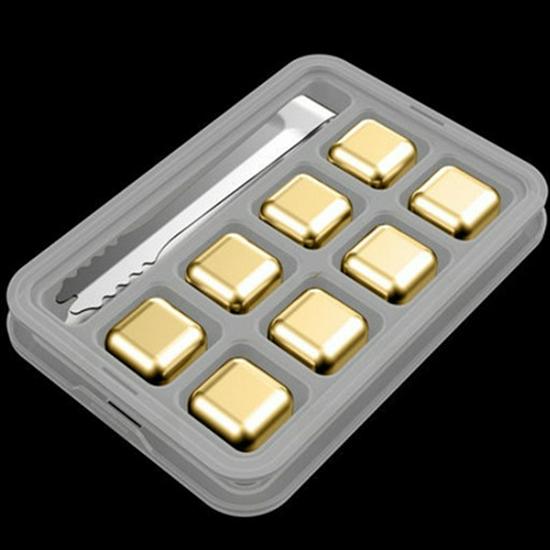 Sada kostek ledu na whisky z nerezové oceli zlatá - kovová rychlomrazicí ocel 304 na whisky, víno a další