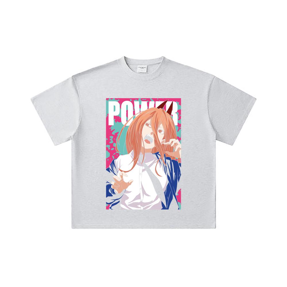 260 GSM Double Yarn 32 Count 100% Cotton Chainsaw Man V49 Power Print Unisex Heavy Cotton T Shirt