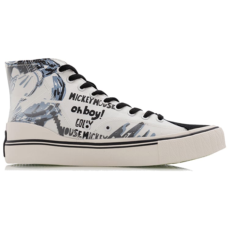 Disney X Li Ning Slip Resistant Abrasion Resistant Balance High Top Canvas Shoes Men's Black White AGCQ281-1