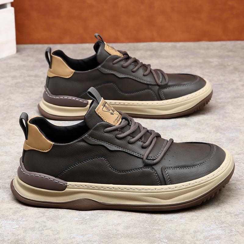 Frühling neue Herrenschuhe Rindsleder atmungsaktiv Trend vielseitig braun Retro Leder Freizeitschuhe