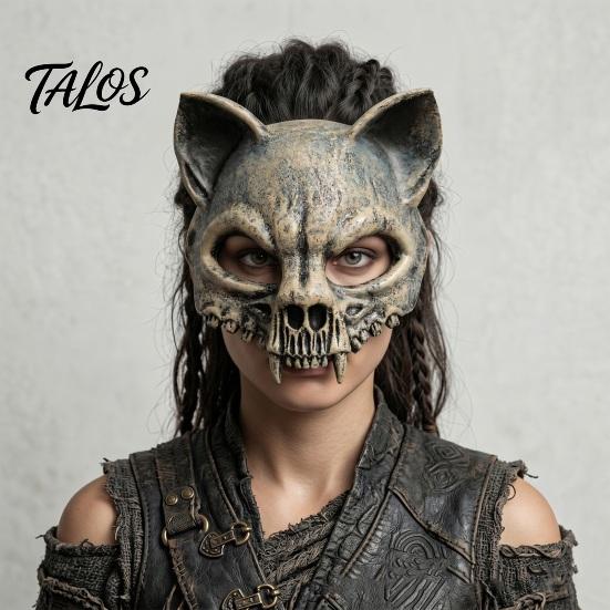 Maschera Leggera in Schiuma PU Teschio Animale per Adulti, Maschera Gatto Spaventoso Mezza Faccia Selvaggia Gotica, Scheletro Raccapricciante Accessorio Festa di Halloween Cosplay,