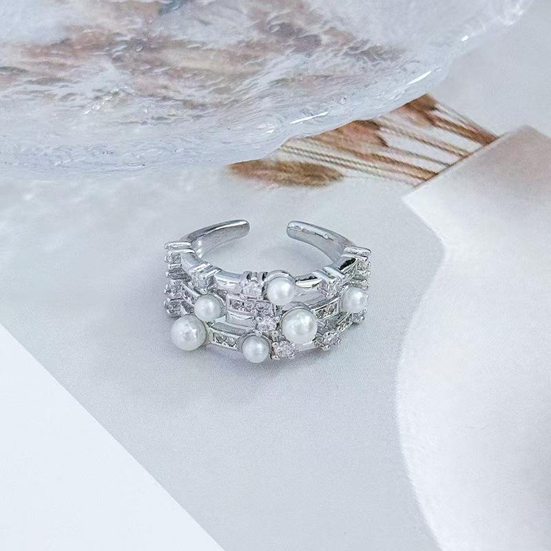 "Liu Guang Fan Bead" French Vintage Zircon Super Immortal Open Ring Women'S Fashion Comet Scallop Stacked Index Finger Ring