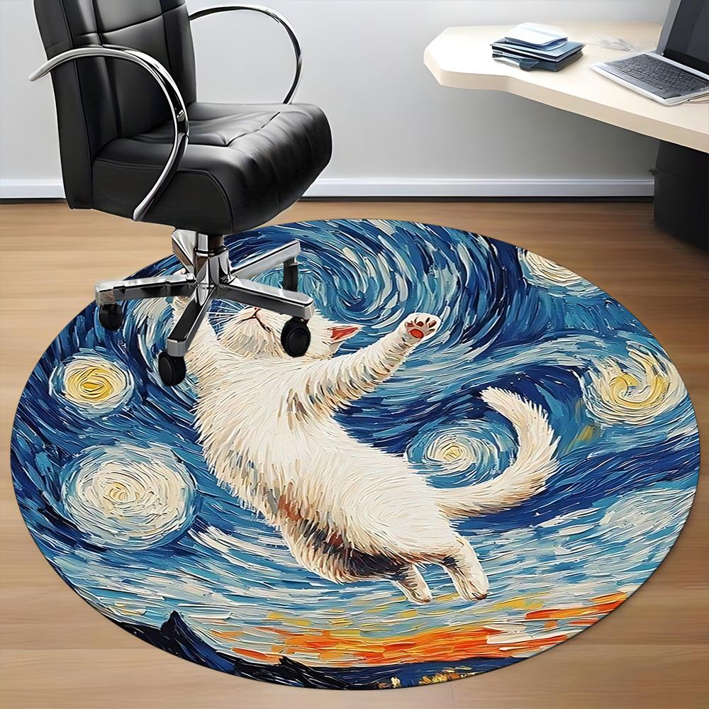 1pc Cat Night Sky Office Round Area Rug, Under Office Chairs Bedroom Living Room Home Decor, Room Deco, Available in Various Sizes