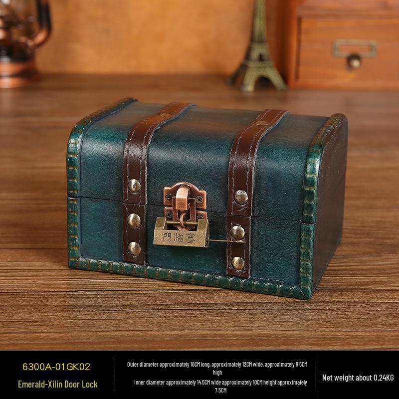 Vintage Wooden Jewelry Storage Box with Lock - Ideal for Earrings, Necklaces, Gifts, and Photography Props.
