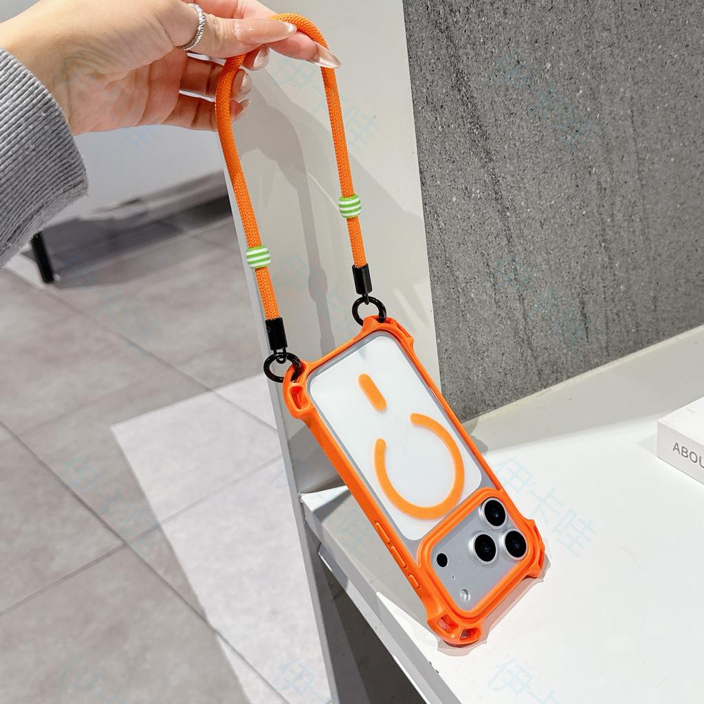 Vier-Ecken Anti-Drop Handy-Lanyard-Hülle Geeignet für iPhone 17 Pro Max Magnetisch 16 Plus Handgelenk Kurzes Lanyard 15 14 13 Pro Air