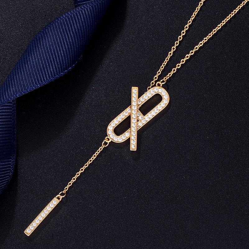 18K Gold Plated Pig Nose Tassel Paperclip Pendant Necklace V Gold