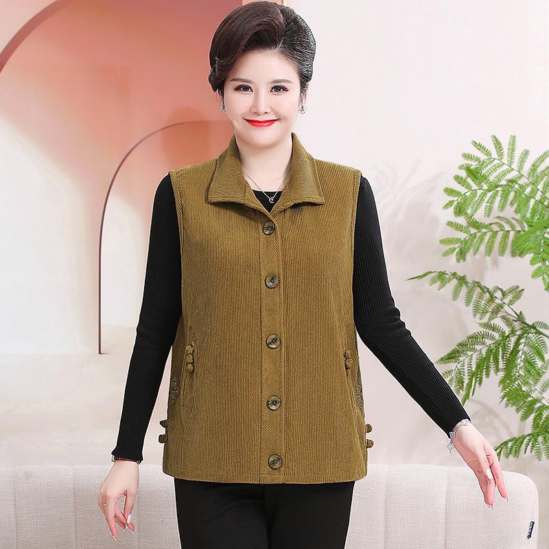 

Vintage Ethnic Style Plus Size Vest for Middle-Aged Women - Ideal for Spring and Autumn 4XL (up to 85 kg)