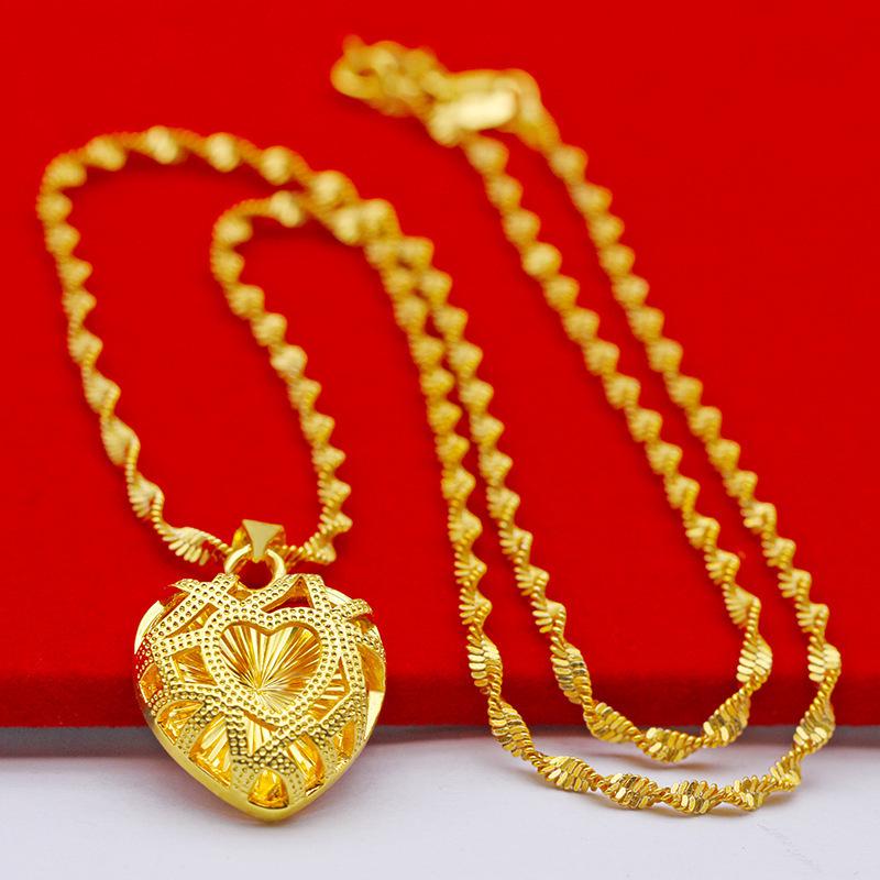 Collier Pendentif en Laiton Gravé Plaqué Or - Chaîne Clavicule Ondulation d'Eau, Ne Décolore Pas, Bijou de Luxe Léger pour Femmes