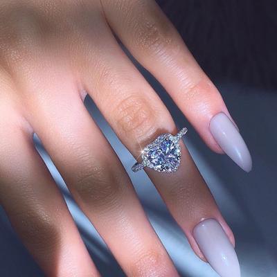 Heart-shaped Micro-Pavé Ring for Women - European and American Engagement & Banquet Jewelry