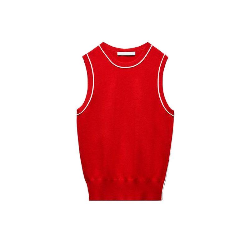 Spring New Arrival Fashion Casual Vest round Neck Straight-leg Slim-Fit Contrast Colors Trim Plain Stitch Tops 8851008