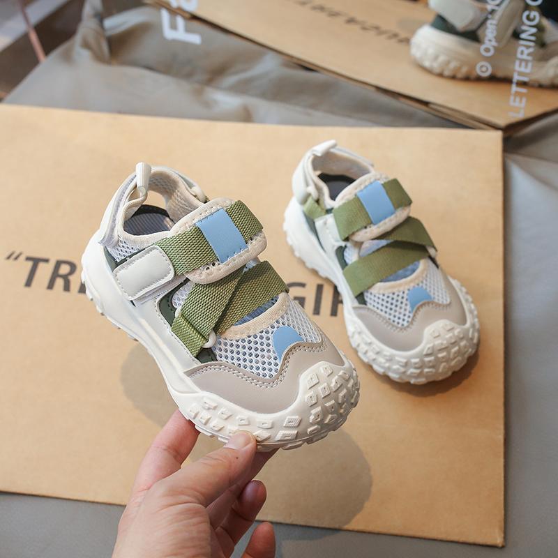Kids Sports Sandals Mesh Breathable Boys Girls Tennis Shoes Non-slip Soft Sole 2025 Summer New Students Running Shoes Hook&loop
