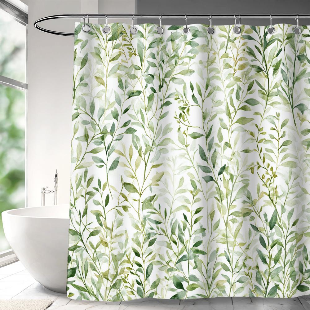Tropical Leaves Shower Curtains Watercolour Green Palm Leaf Monstera Bath Curtain Black Polyester Home Bathroom Decor with Hooks