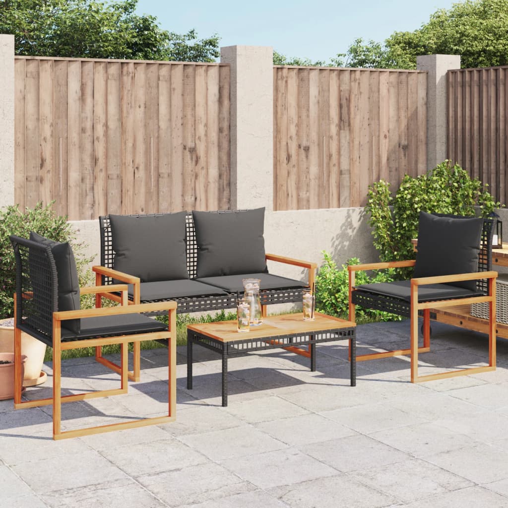 Vidaxl 4-Piece Lounge Set With Cushions, Poly Rattan