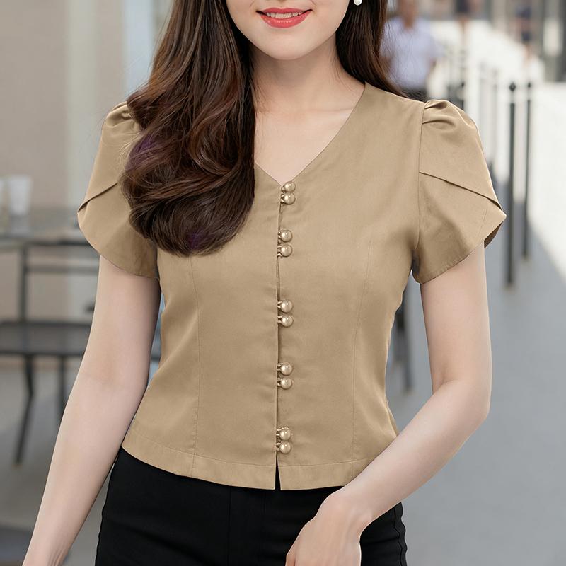 ZANZEA Women Casual V-Neck Solid Color Short Sleeve Blouse