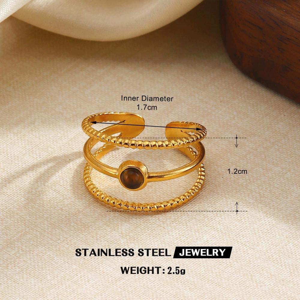

Stainless Steel Tiger s Eye Stone Rings for Men Women Vintage Luxury Opened Sun Rings Maillard Style Jewelry Charms No Fading
