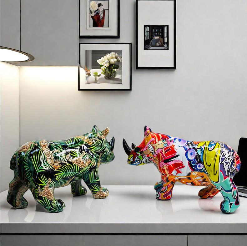 Creative Colorful Animal Statues Home Decoration Office Bookshelf Cabinet Ornament Living Room Desktop Resin Figurine Craft Gift