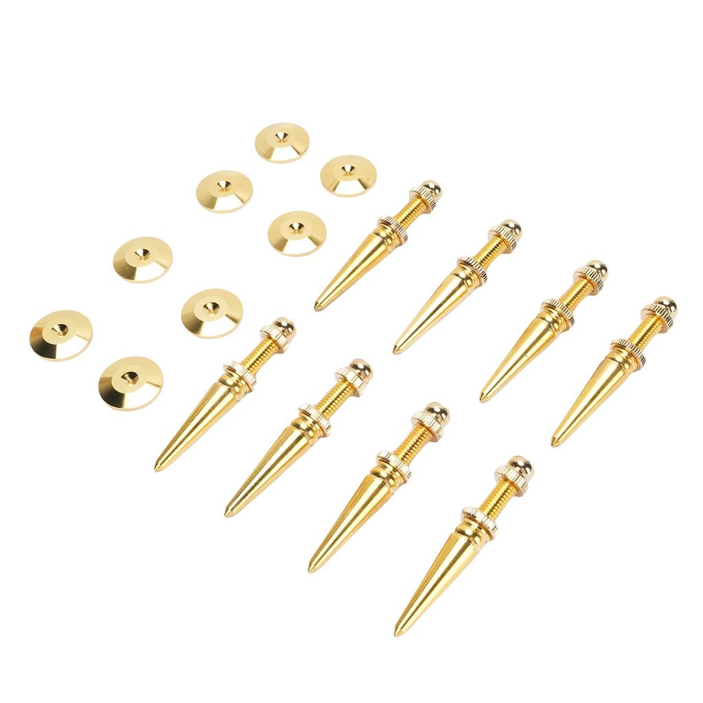 8Pcs Speaker Spikes Copper Shockproof Isolation Foot Set with Base Pad Adjustable Height for Subwoofer Turntable