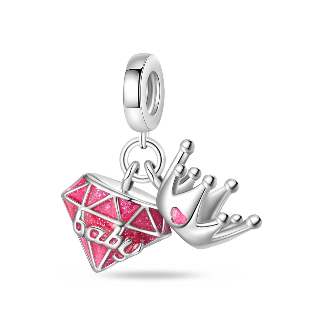 Plated 925 Silver Youth Pink Apple Charms Fit 925 Charms Bracelet Beads Jewelry Gifts for Women