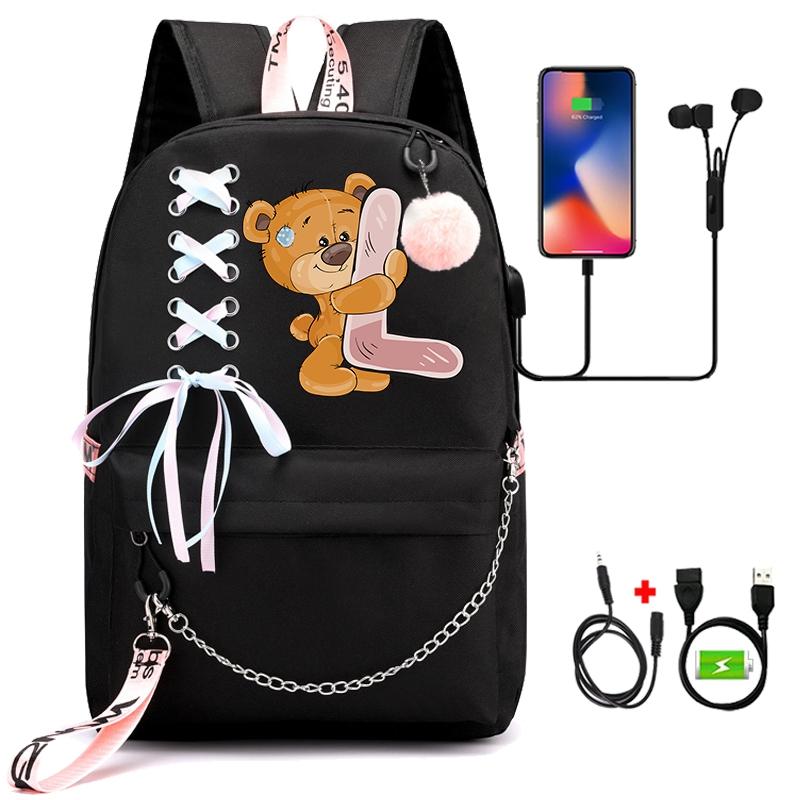 Batoh Little Bear s 26 anglickými písmeny pro děti Zpátky do školy pro chlapce Dívka Kreslená taška na knihy Kawaii Studentská školní taška