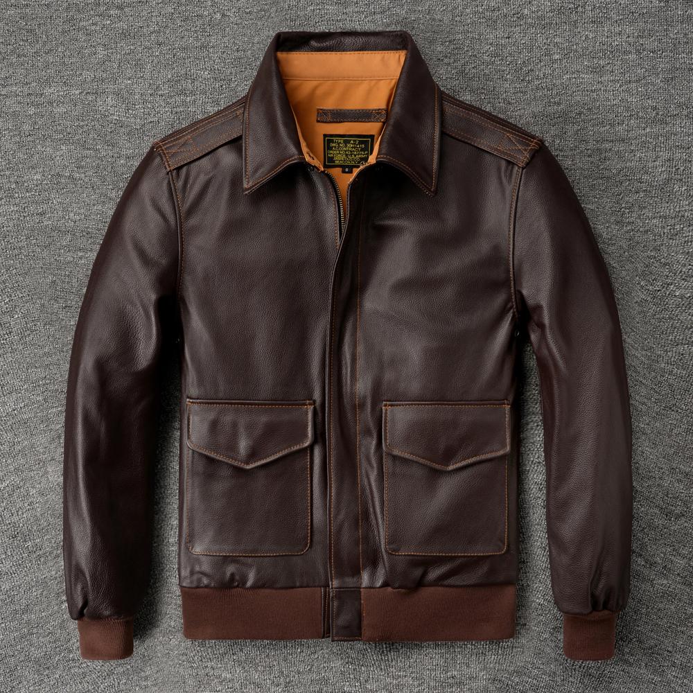 Black Brown Genuine Cow A2 Leather Jacket Men Real Cowhide Pilot Coat Air Force Flight Suits Spring Autumn