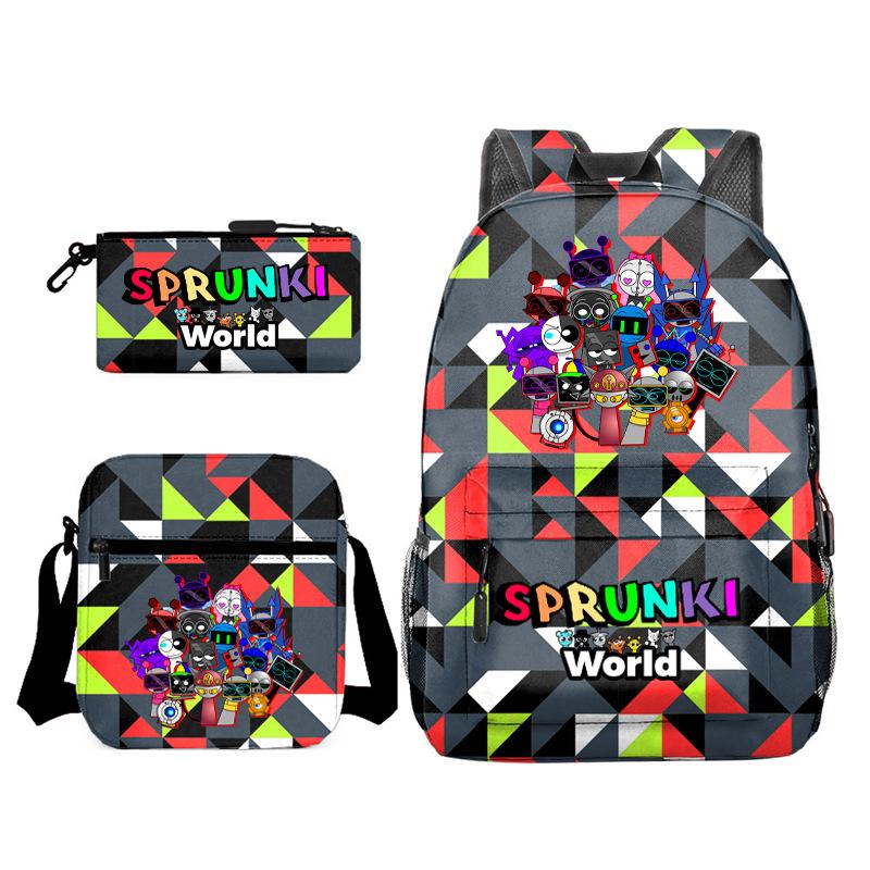 New Rhythm Box Sprunki Music Game Schoolbag Backpack Pencil Case Three-piece Set Student Heat Transfer Backpack D