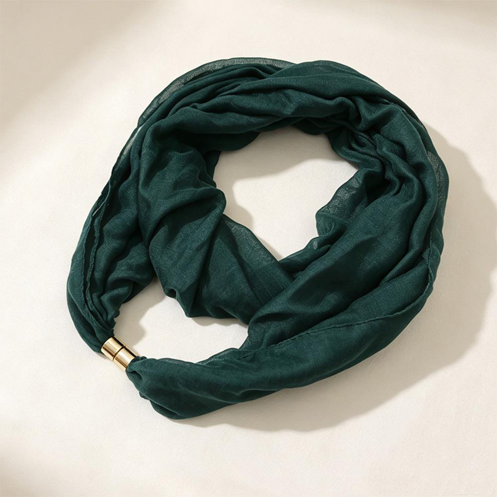 Solid Color Cylinder Magnetic Buckle Lazy Scarf Women Cotton Linen Texture Magnetic Neck Warmer Spring Autumn Versatile No-Tie Decorative Neck Gaiter