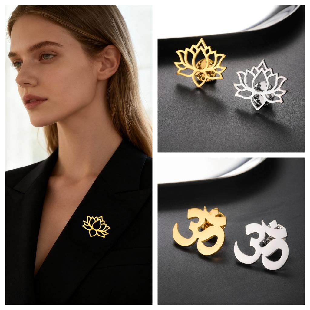 Buddhism Lotusblomma Brosch Yoga Budda OM Lapel Pin Spirituella Smycken Mode Rostfritt Stål Accessoarer