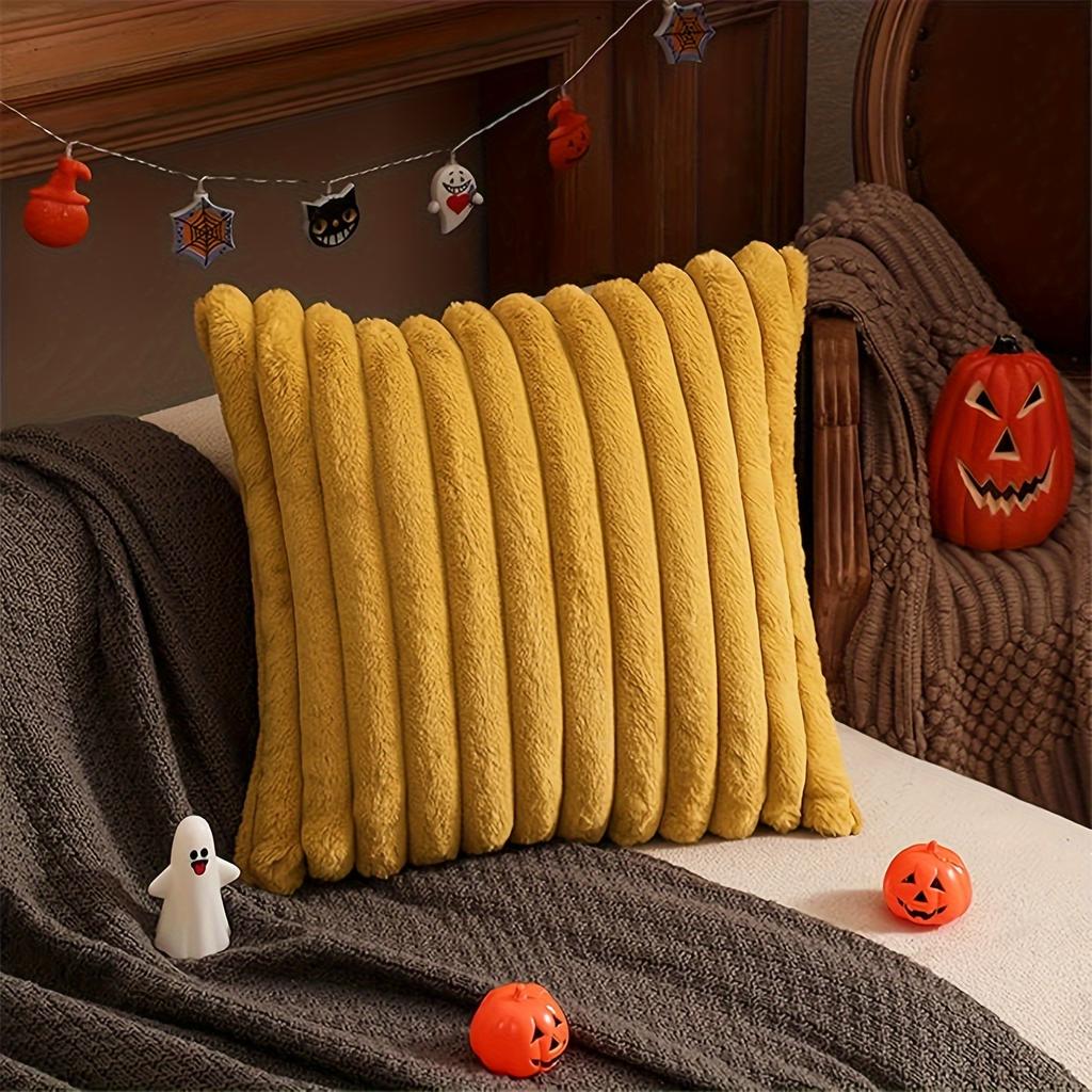 Cozy Faux Fur Plush Throw Pillow Cover - Fluffy Striped Winter & Christmas Decorative Cushion Case with Zipper Closure for Sofa