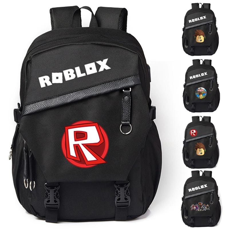 Unisex Roblox Pattern Canvas Backpack With Durable Material And Multiple Storage Compartments