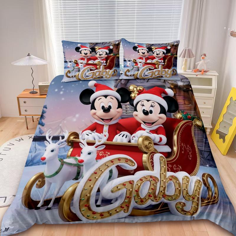 Christmas Mickey 3Pcs Duvet Cover Minnie Merry Christmas Cartoon Bedding Set Twin Full For Children Holiday Gifts Bedroom Decor