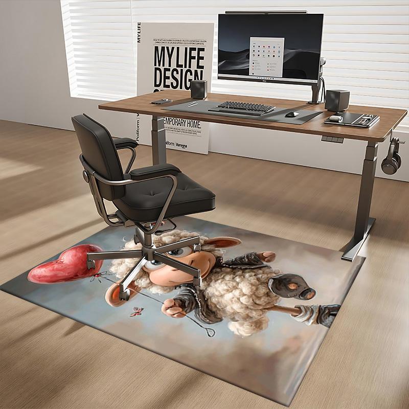 1pc Sheep with Heart Balloon Chair Mat - Anime Cartoon Design Office Chair Pad, Non-Slip Carpet for Home Decor, Seasonal Gift, Suitable for Office, Li
